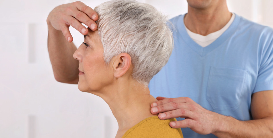 Woman receives chiropractic adjustment provided by her Medicare Advantage plan